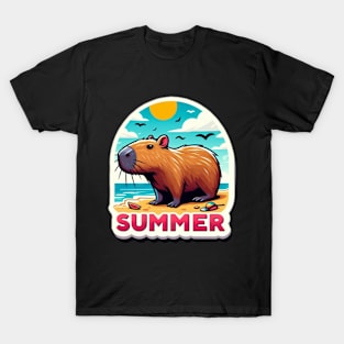 Cute summer capybara on the beach T-Shirt